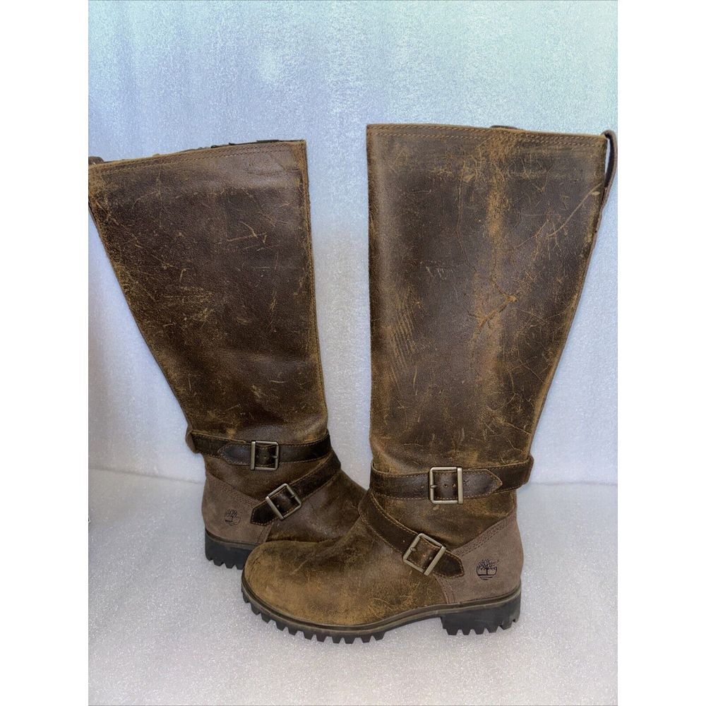 Timberland Wheelwright Wide Calf Tall Brown Leather Boots Size 6.5